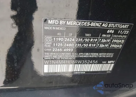 2024 Mercedes-Benz Glb 250 4Matic z USA, uszkodzony, nr VIN W1N4M4HB6RW352456